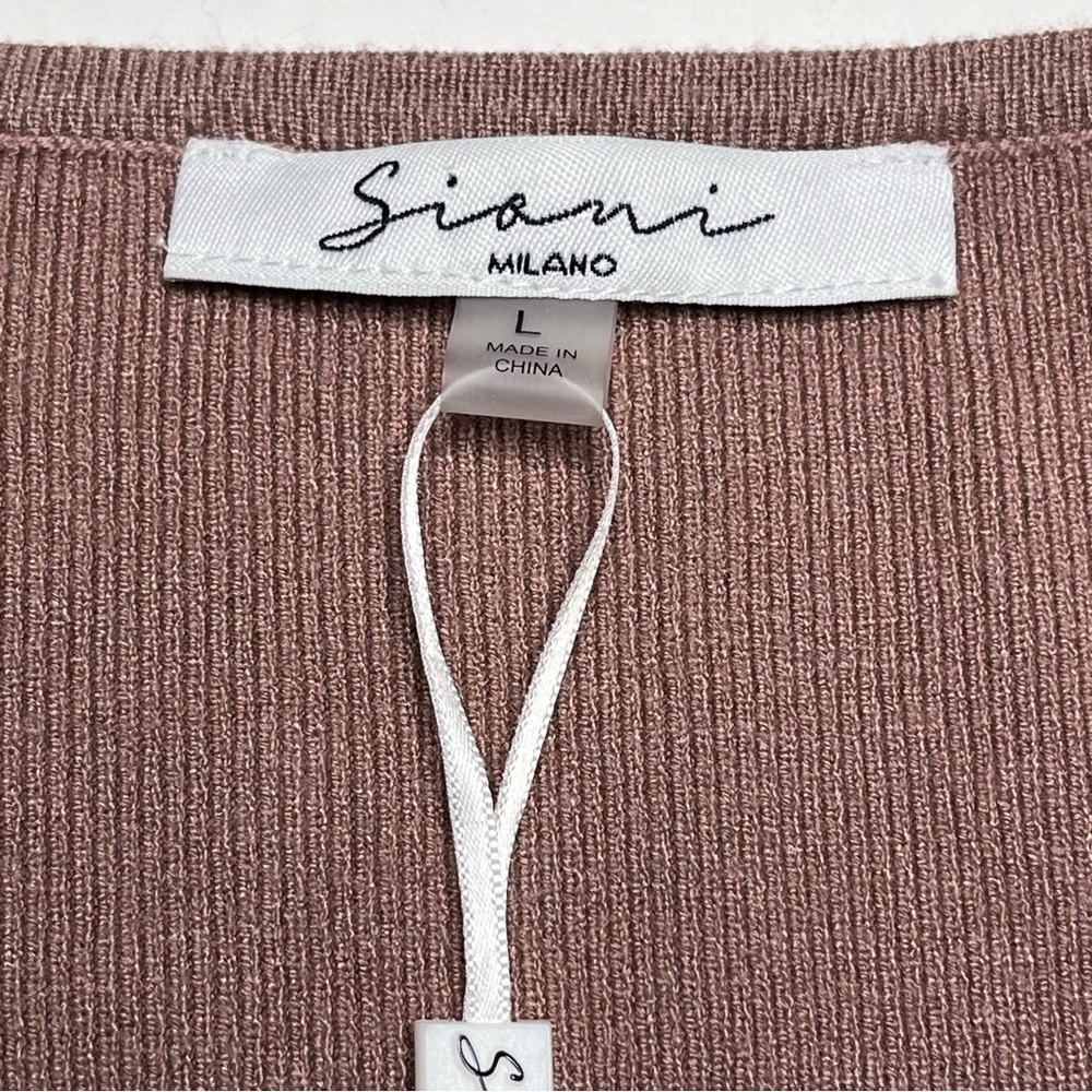 NEW Sioni Milano Mixed Media Ruffle Sleeve Blouse L Soft Knit Heather Salmon - Picture 9 of 12